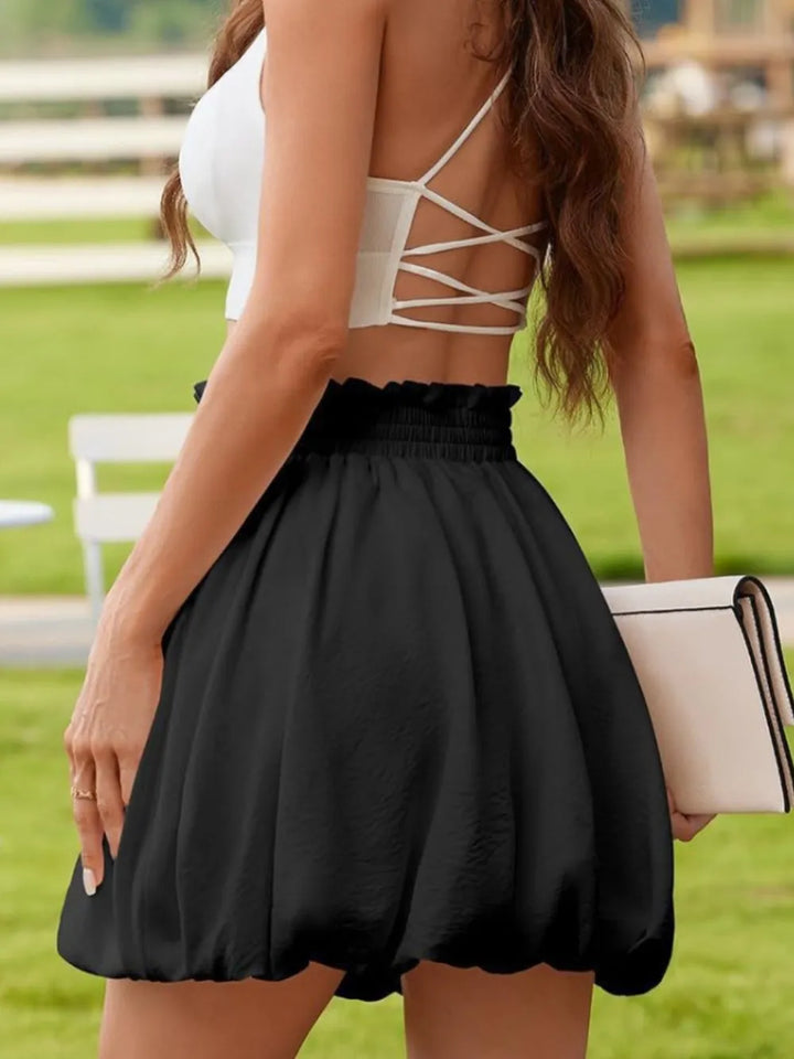 Black Bubble hem mini skirt with smocked waistband