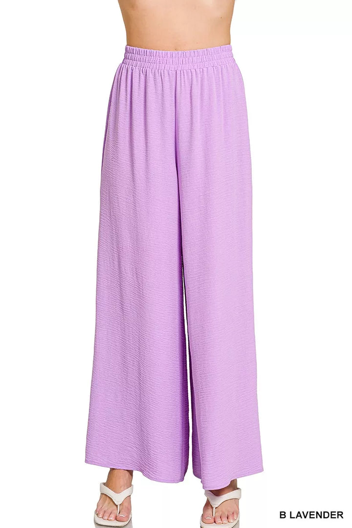 B LAVENDER Wide-leg woven airflow pants with elastic waistband