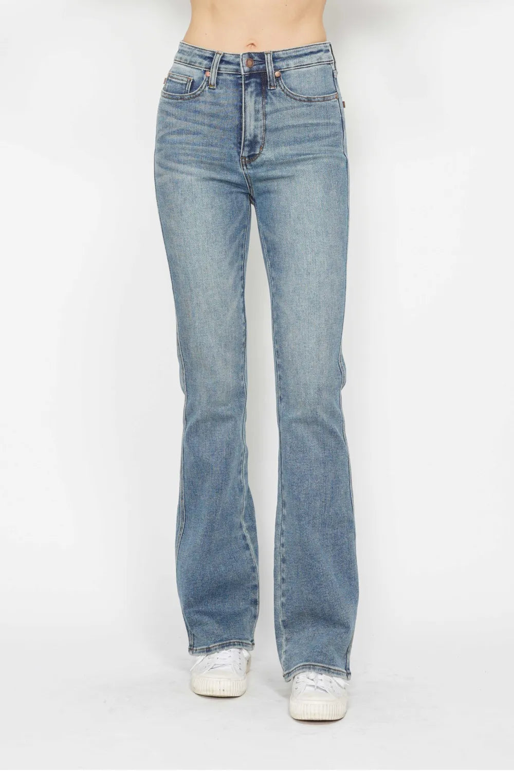 LONG INSEAM High-rise tummy control bootcut jeans with embroidered pockets
