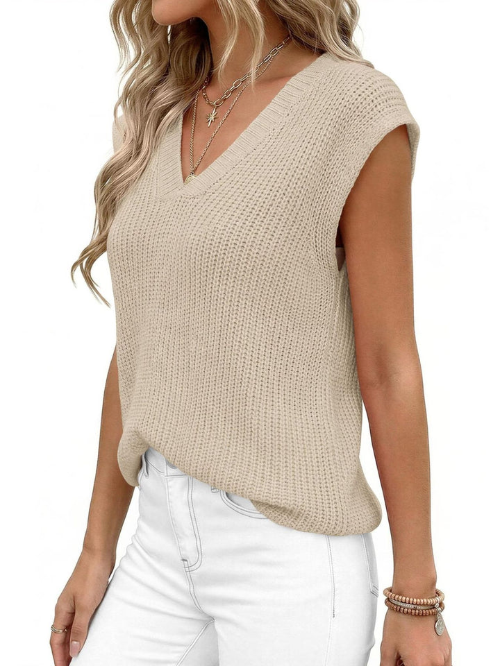 V-neck cap sleeve waffle knit sweater vest
