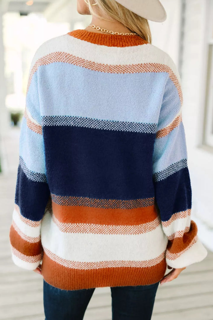 Color block stripe drop shoulder tunic sweater