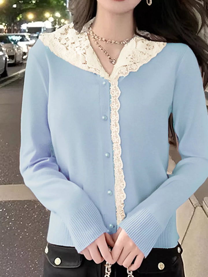 Blue Lace collar knit cardigan with pearl buttons