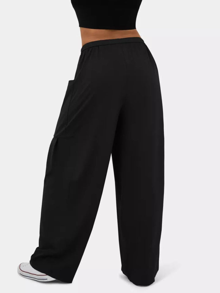 High-rise drawstring wide-leg pants with patch pockets