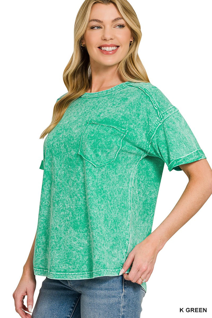 Mineral wash relaxed pocket tee with rolled sleeves