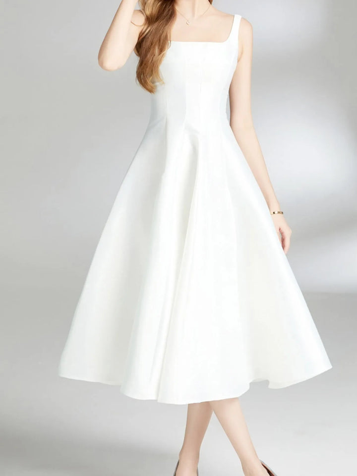 Square neck A-line sleeveless midi dress