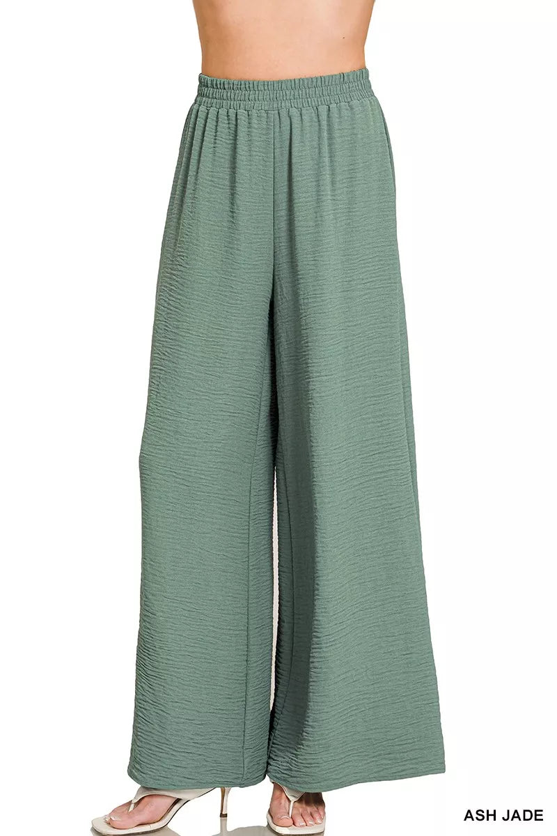 Wide-leg woven airflow pants with elastic waistband
