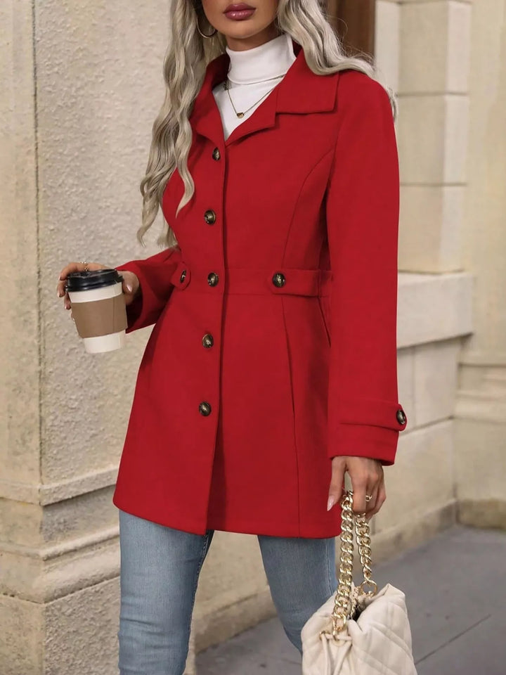 Single-breasted lapel coat with waist tabs and pockets