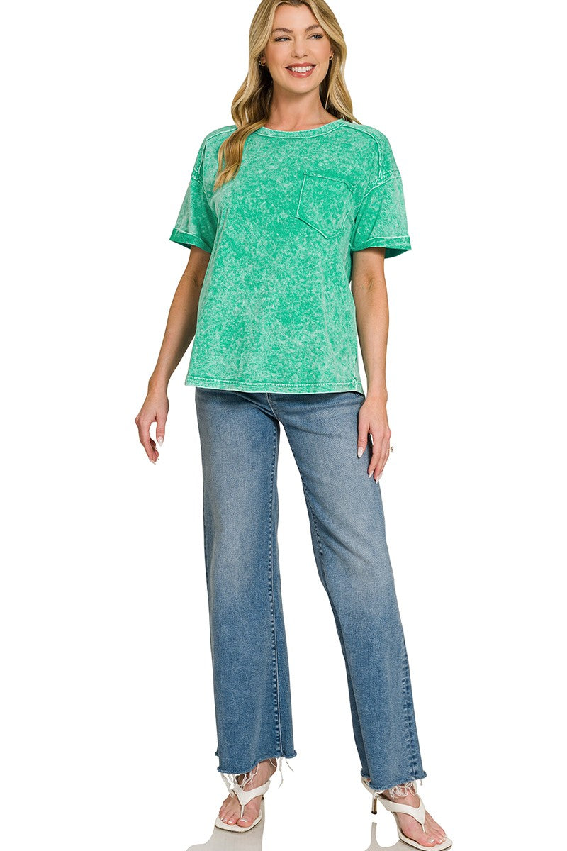 Mineral wash relaxed pocket tee with rolled sleeves
