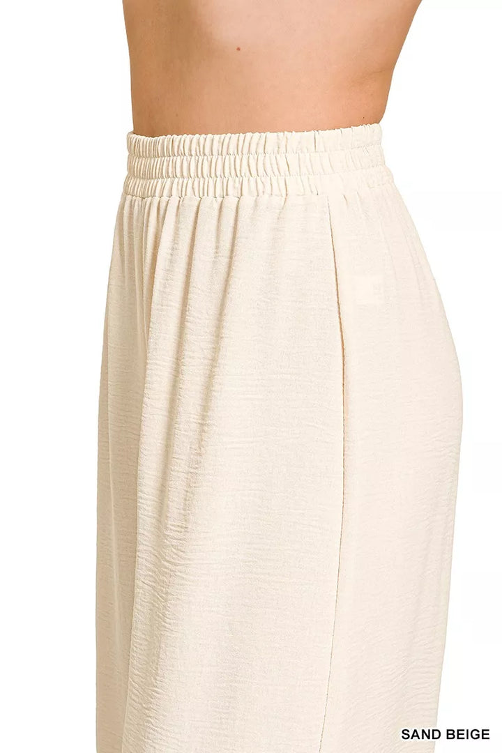 Woven airflow wide-leg pants with elastic waistband