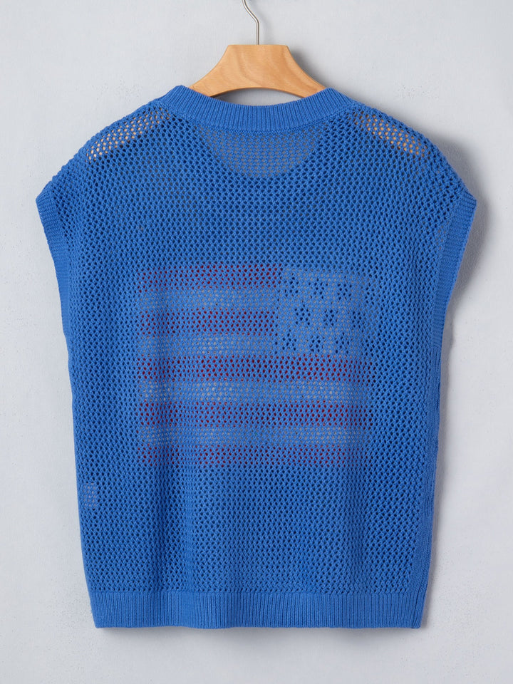 American flag open-knit short sleeve sweater top