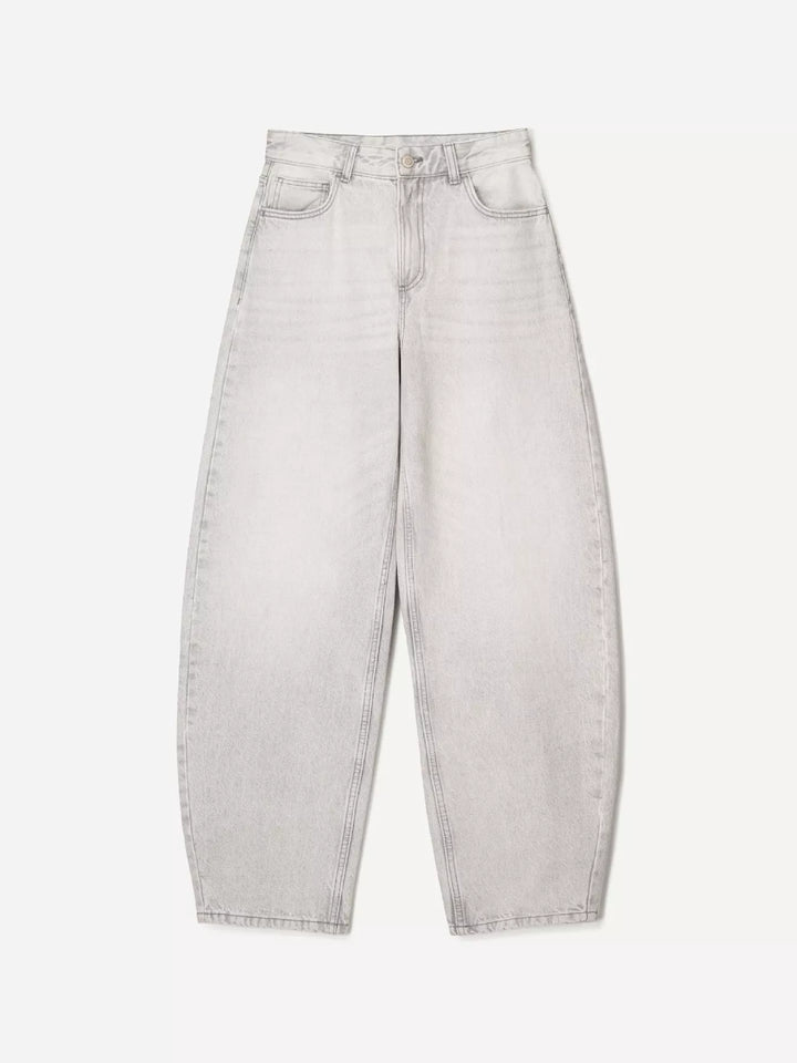Mid-rise wide-leg washed denim jeans with five-pocket styling