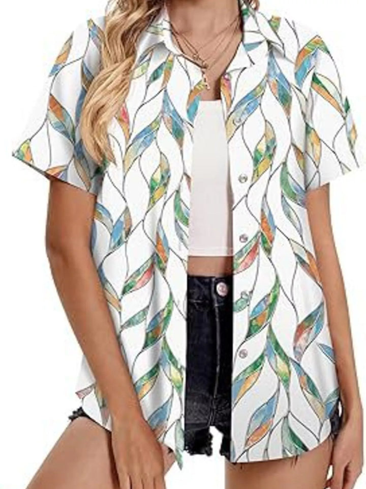 Tropical hibiscus print short sleeve button-up shirt