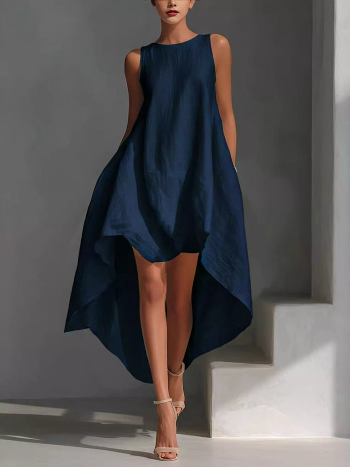 Dark Navy Sleeveless high-low asymmetrical hem dress