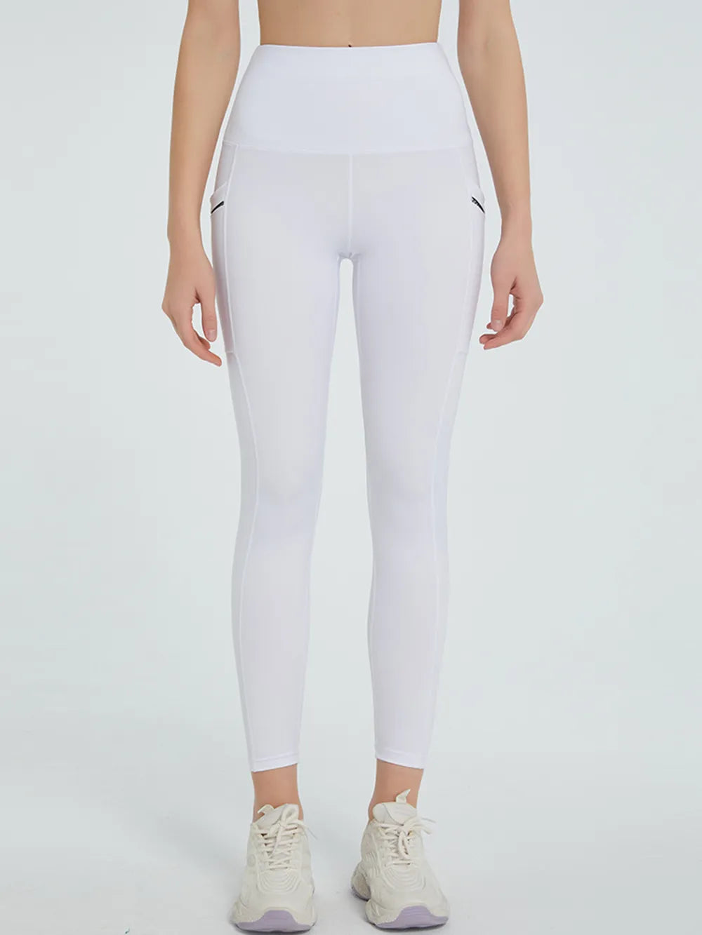 White High-waist active leggings with side phone pockets