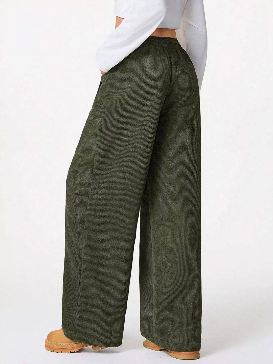 Corduroy wide-leg pants with drawstring waist