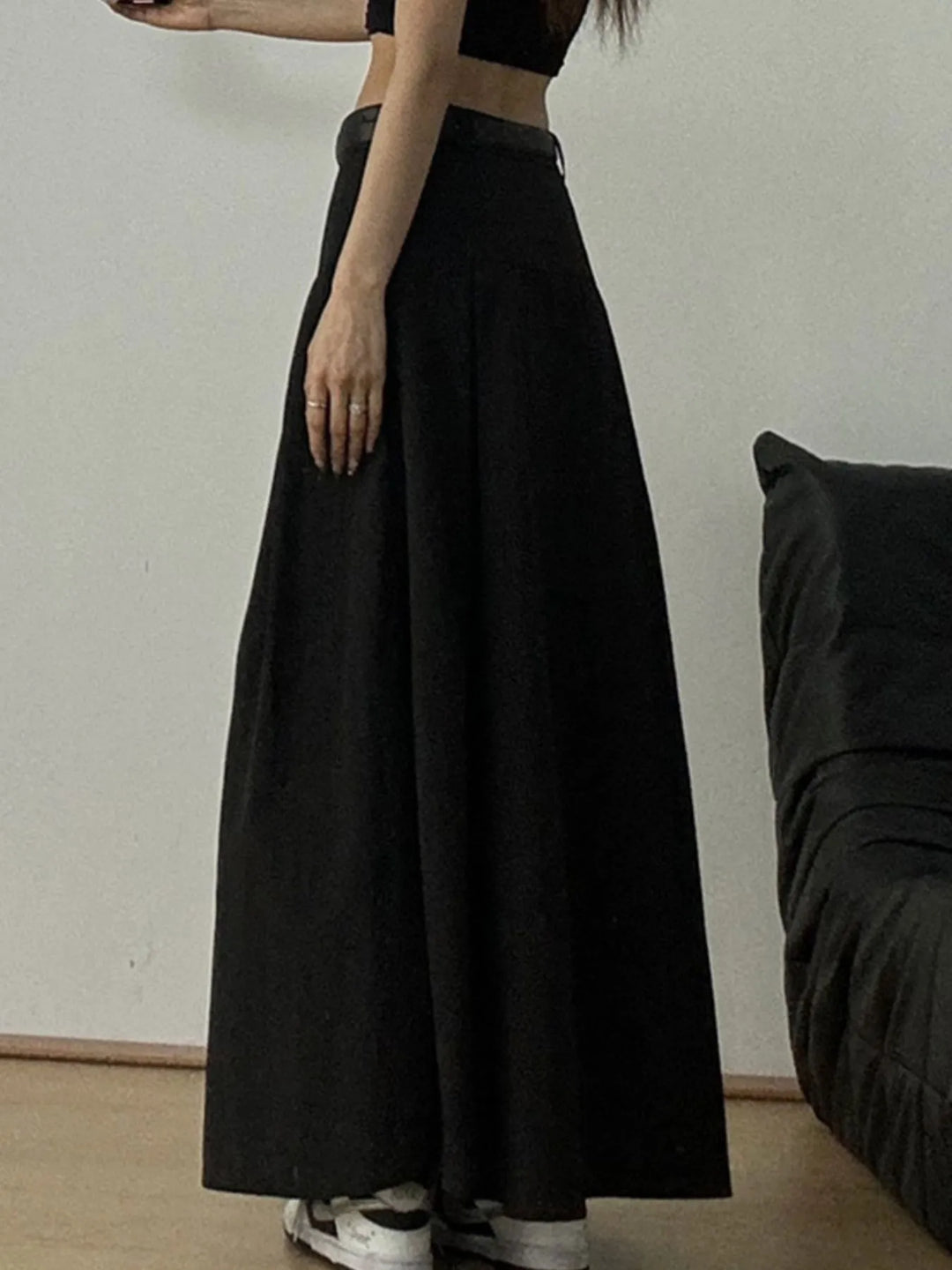 High-rise A-line maxi skirt with front pleats