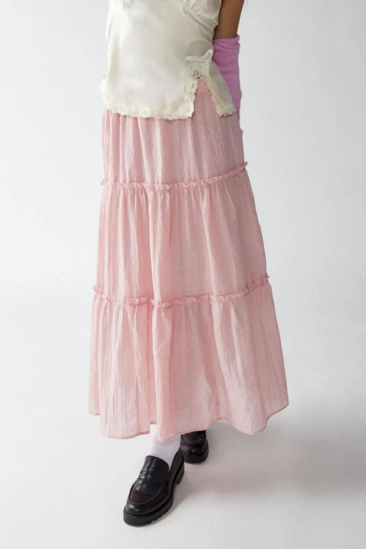 Tiered frill maxi skirt with elastic waist