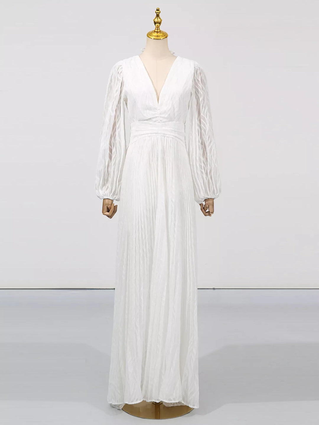 Textured V-neck balloon sleeve maxi dress with twist front
