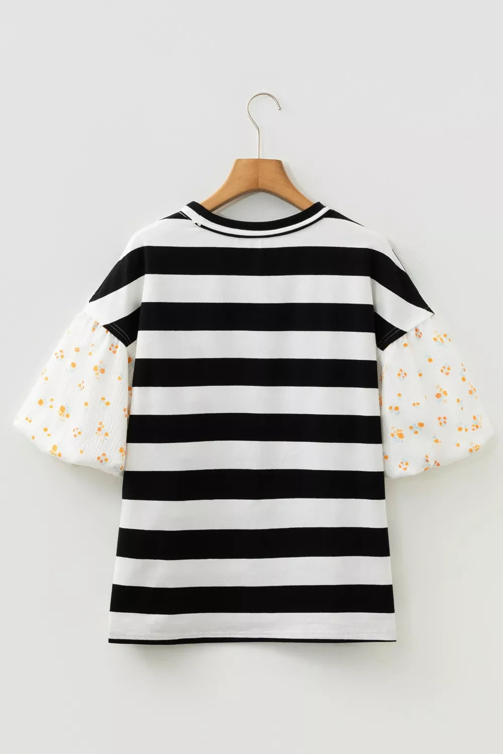 Striped puff sleeve blouse with floral print sleeves
