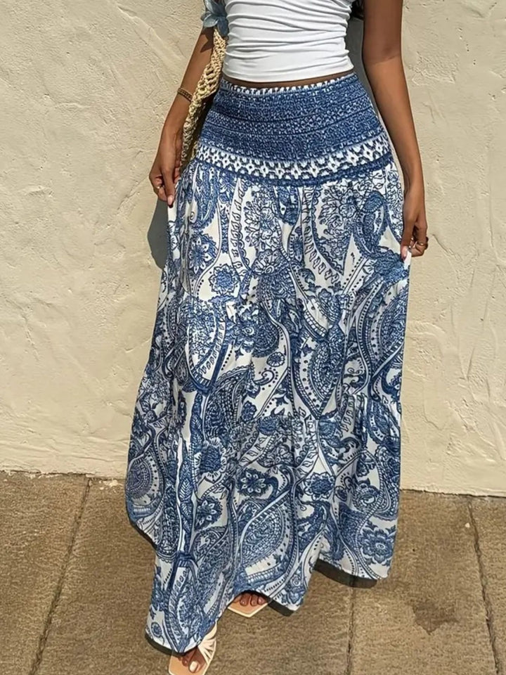Paisley print maxi skirt with smocked waist
