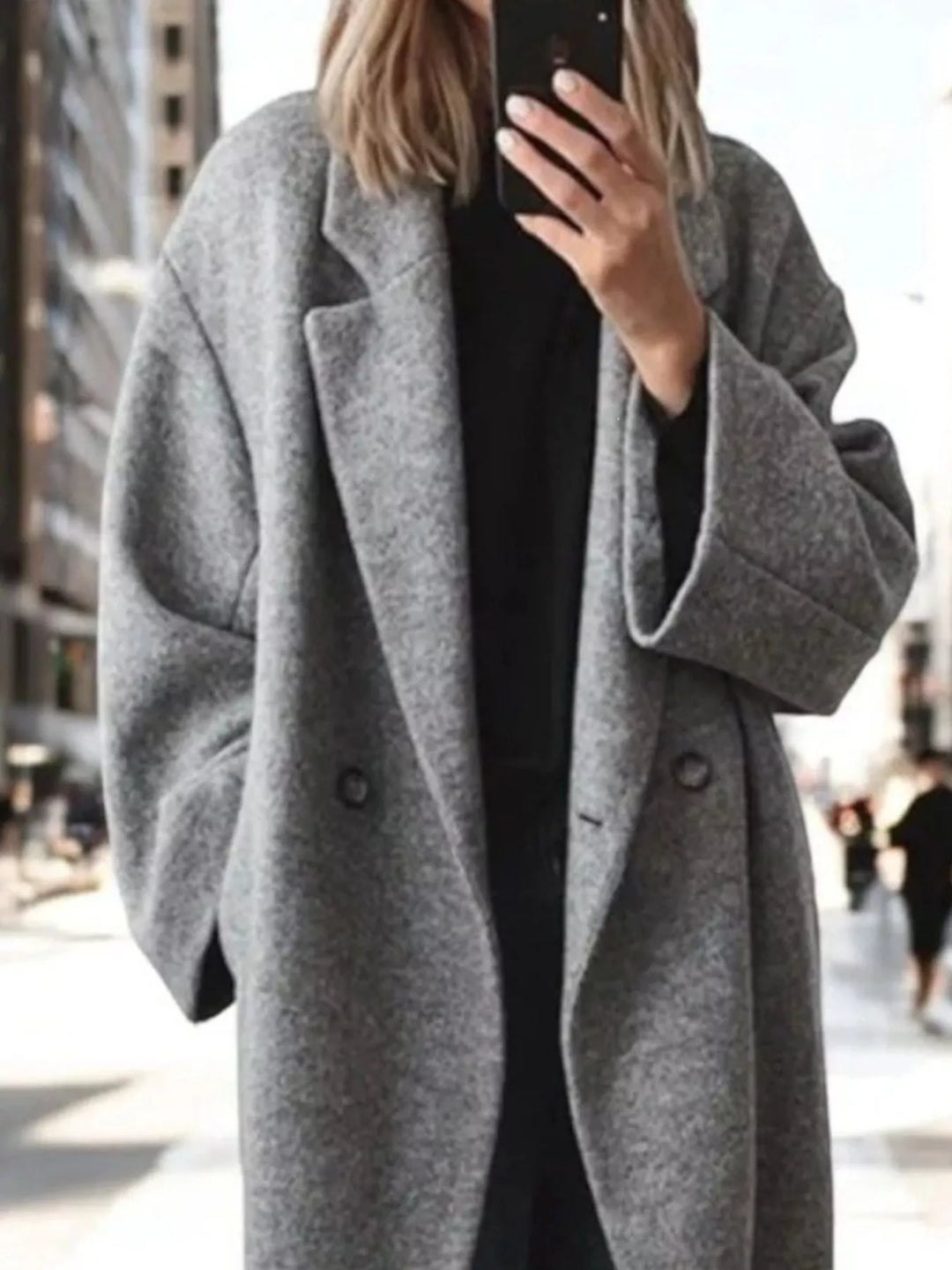Oversized notch lapel longline coat with side pockets