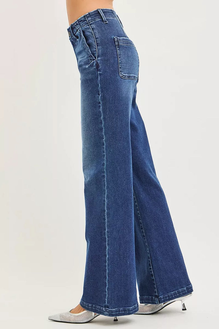 High-rise wide leg jeans with slanted front pockets
