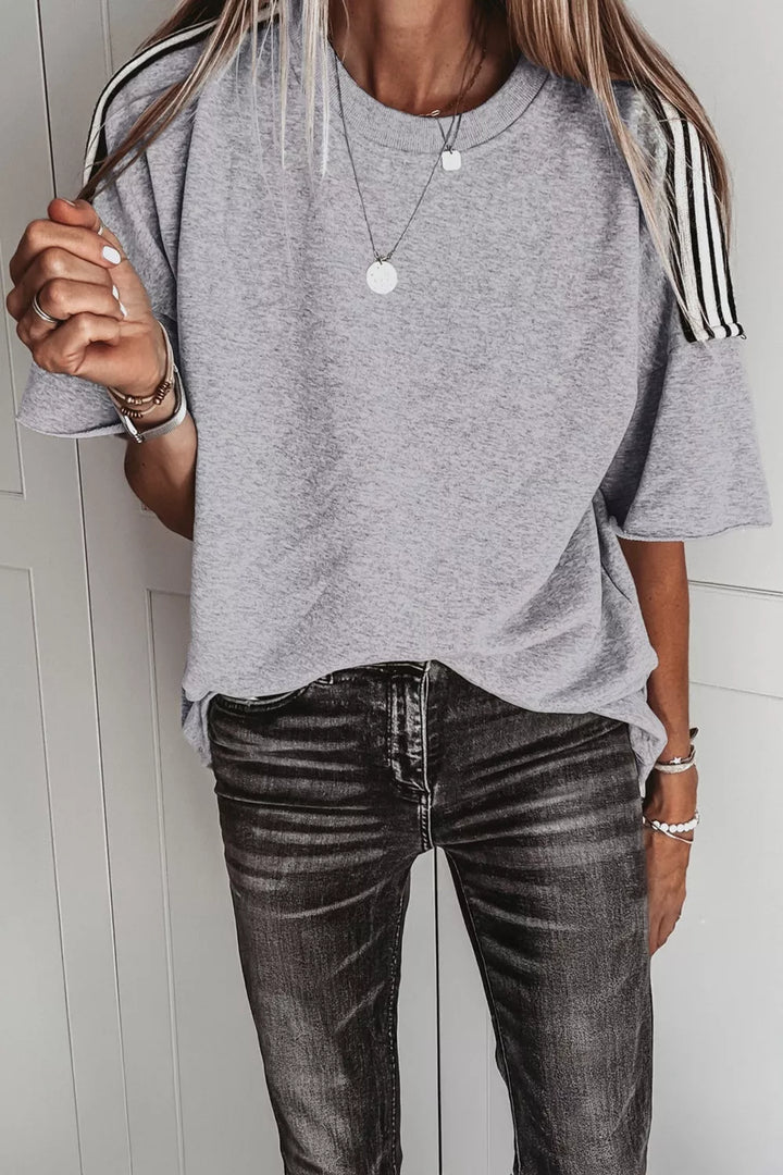 Relaxed fit tee with varsity shoulder stripes