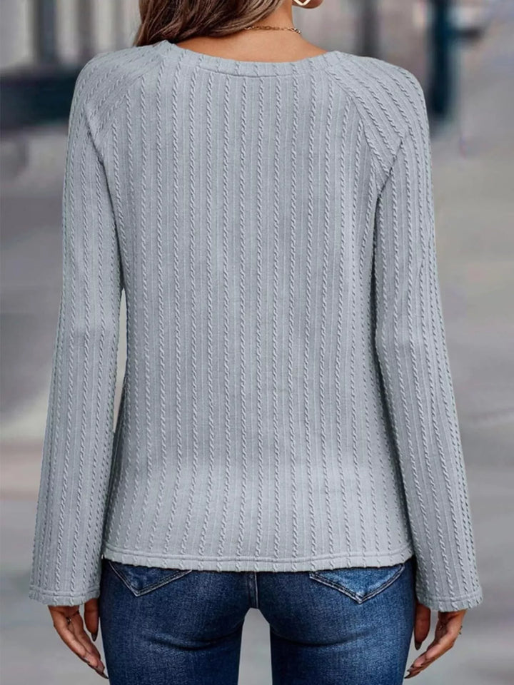 Textured cable-knit crew neck long sleeve top