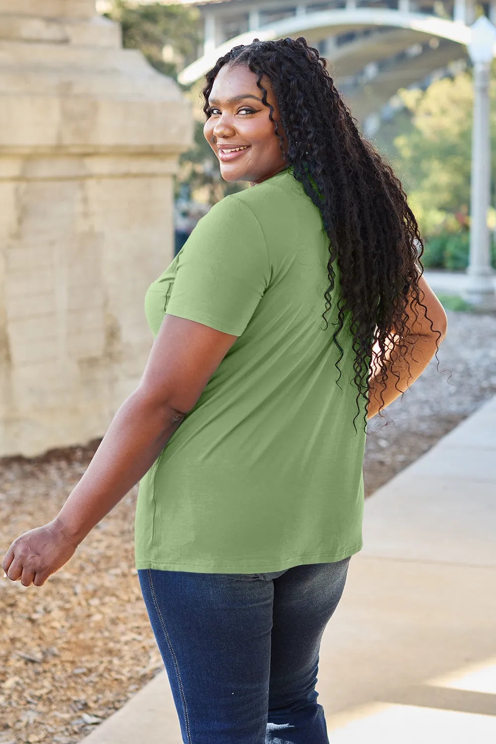 V-neck short sleeve bamboo tee with chest pocket