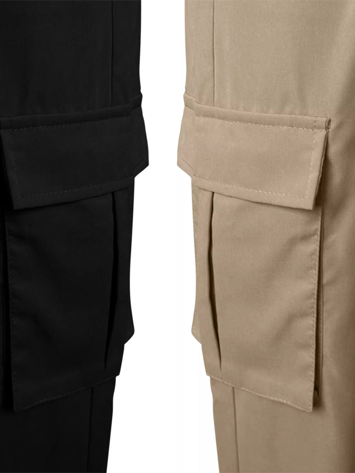 black &amp; khaki Elastic waist cargo jogger pants with flap pockets, 2-piece set