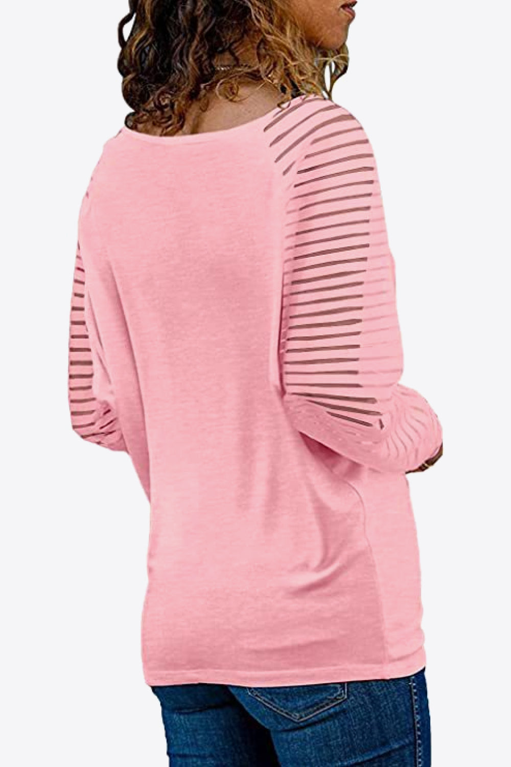 Semi-sheer striped raglan sleeve V-neck top