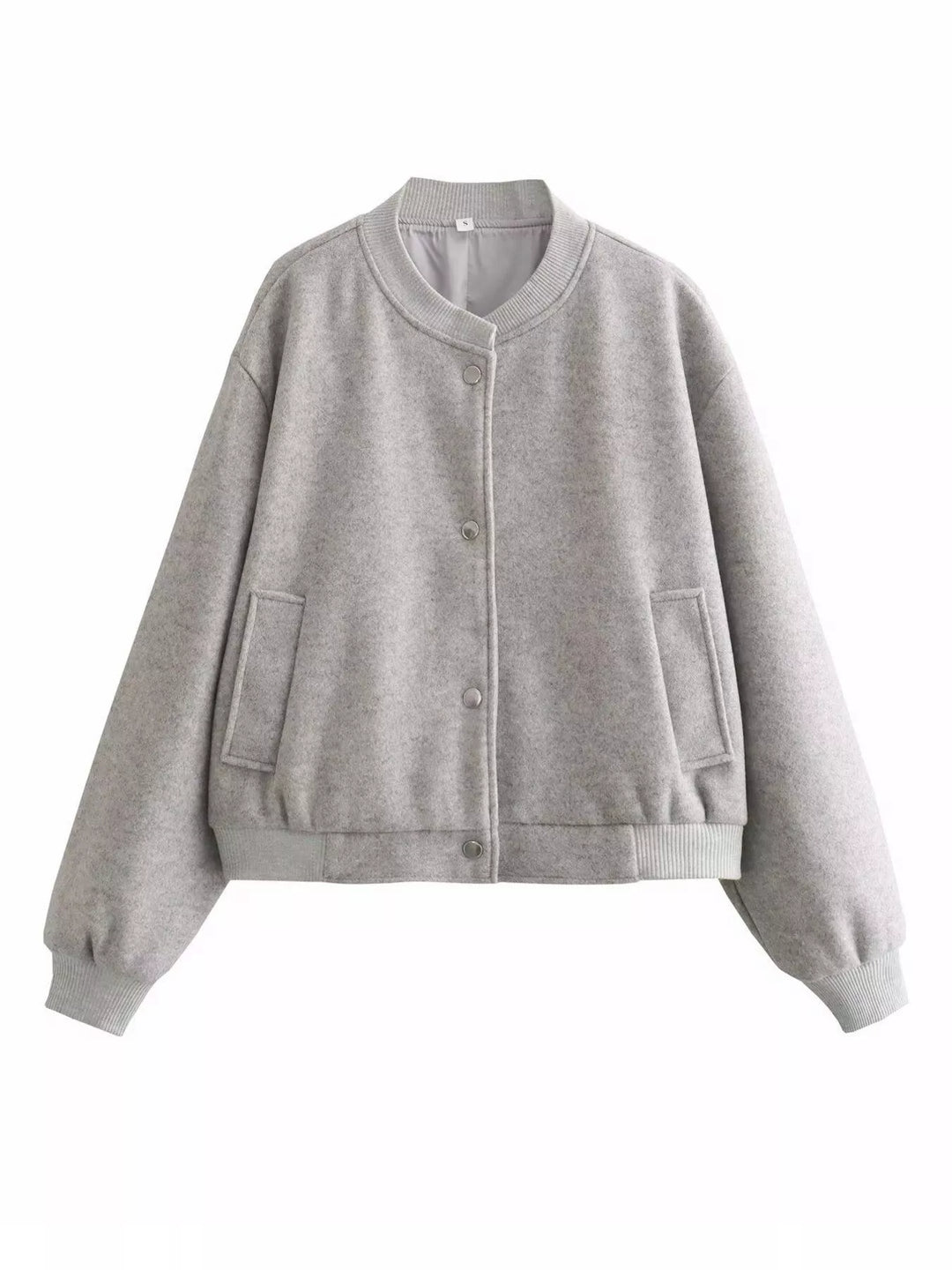 Cropped bomber jacket with snap front and ribbed trim