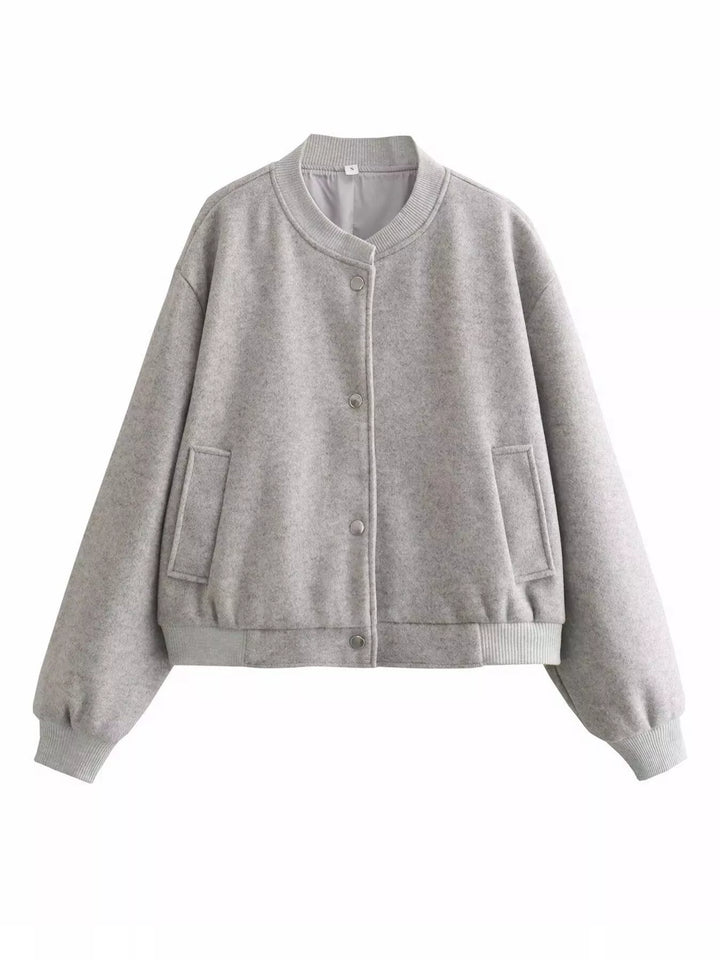 Cropped bomber jacket with snap front and ribbed trim