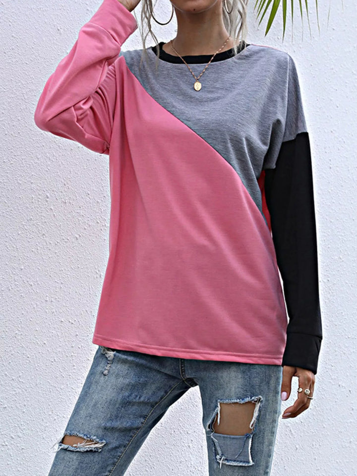 Color block crew neck sweatshirt with drop shoulders