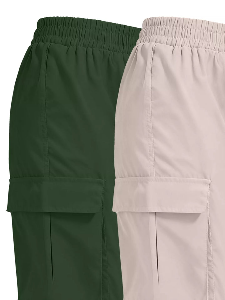 Elastic waist cargo jogger pants with flap pockets, 2-piece set