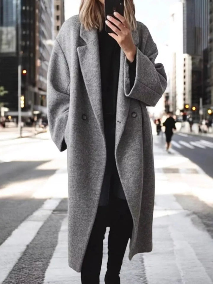 Gray Oversized notch lapel longline coat with side pockets