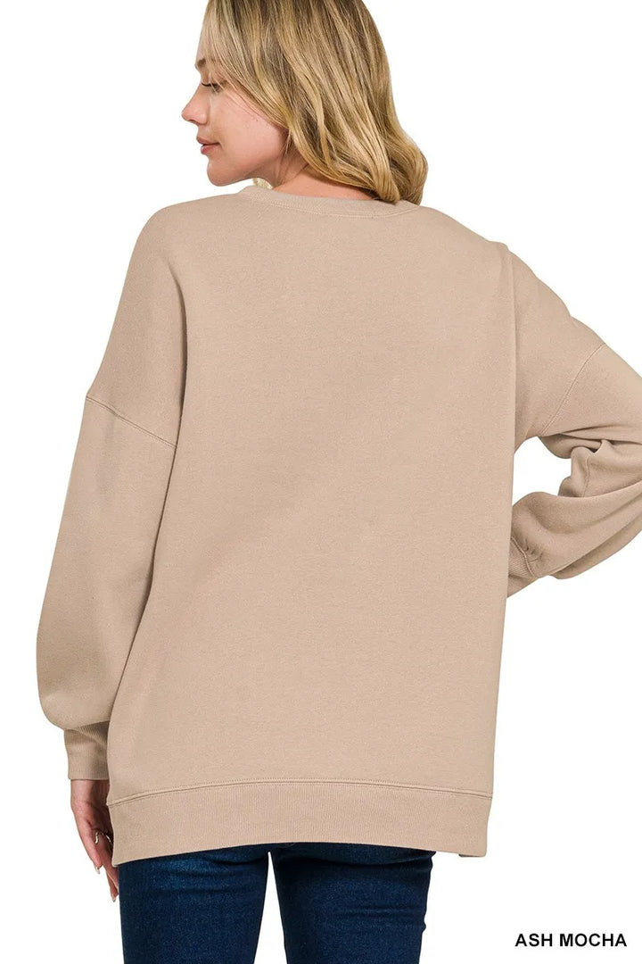 Hi-low fleece boyfriend sweatshirt with side pockets
