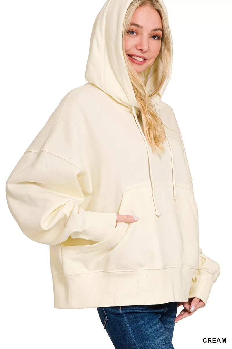 Oversized fleece hoodie with kangaroo pocket and drawstring hood