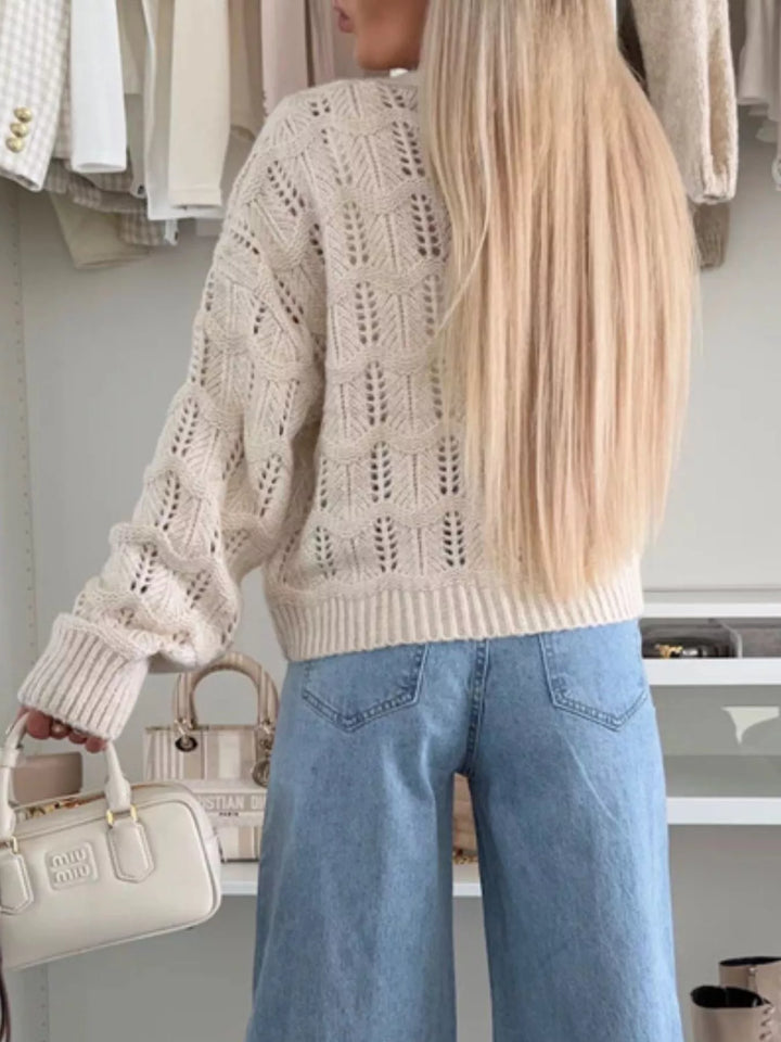 Openwork tie-front cropped knit cardigan