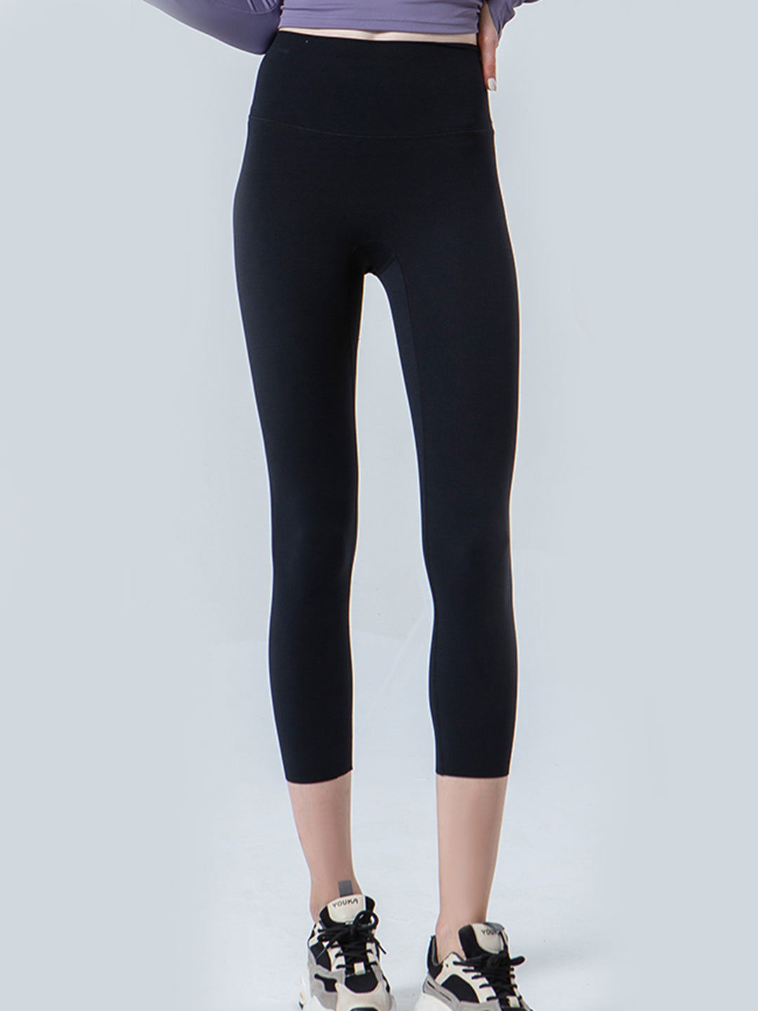 Black Wide waistband high-rise cropped workout leggings