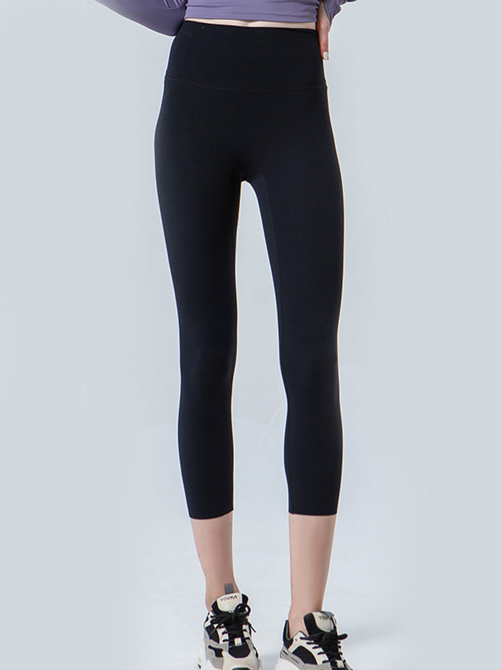 Black Wide waistband high-rise cropped workout leggings