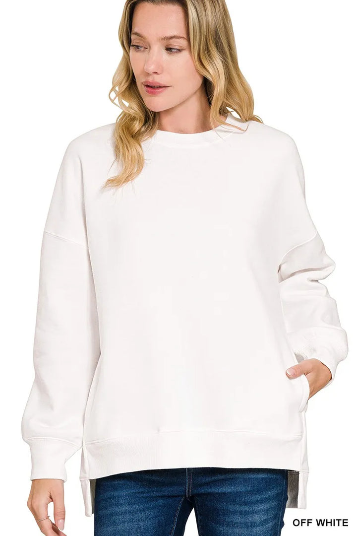 OFF WHITE Hi-low fleece boyfriend sweatshirt with side pockets