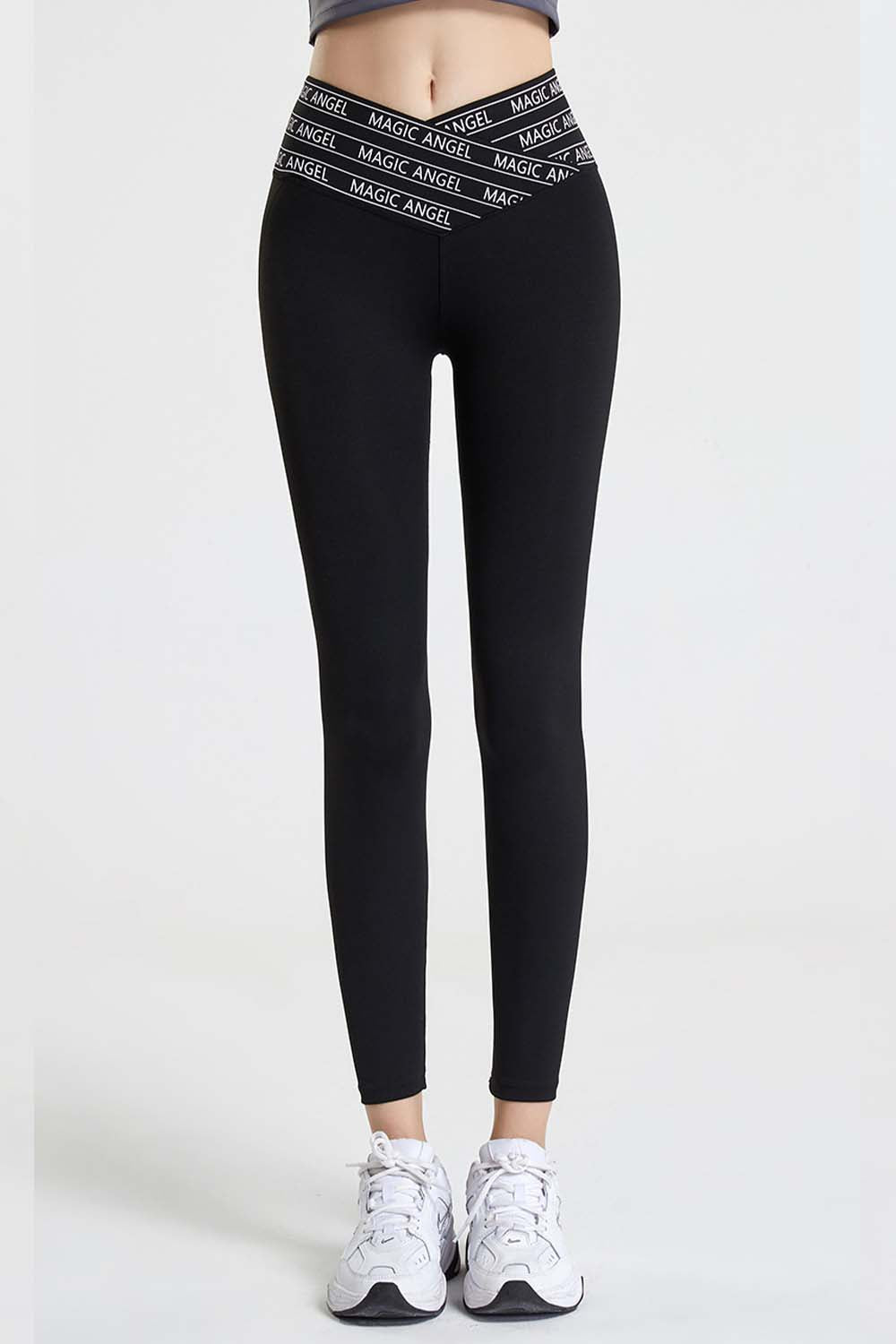 Slogan tape crossover waist cropped workout leggings