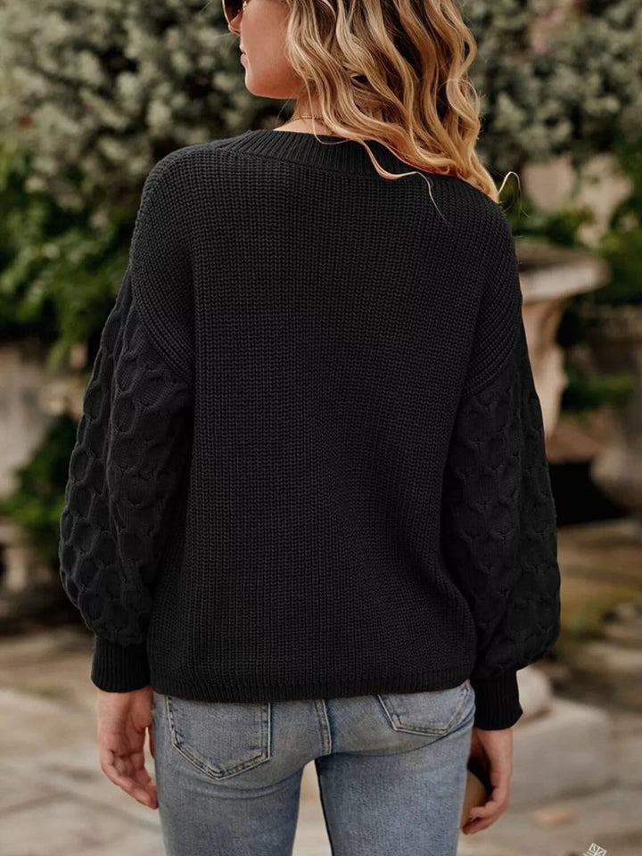 Textured drop-shoulder crew neck knit sweater