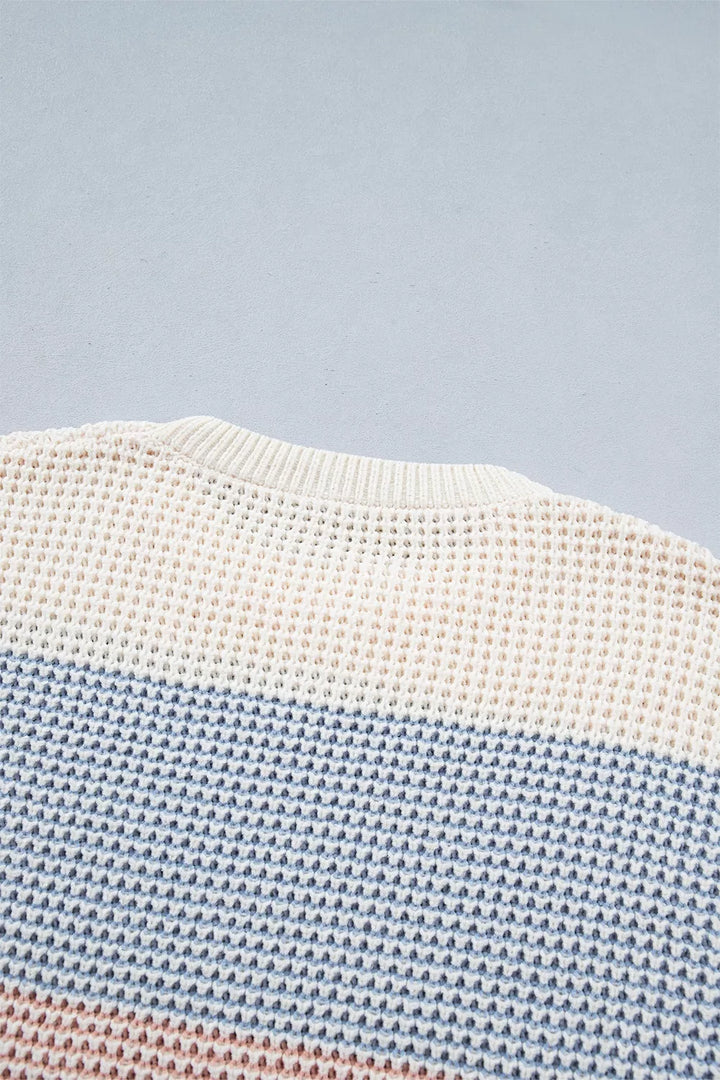 Color block waffle knit drop shoulder sweater