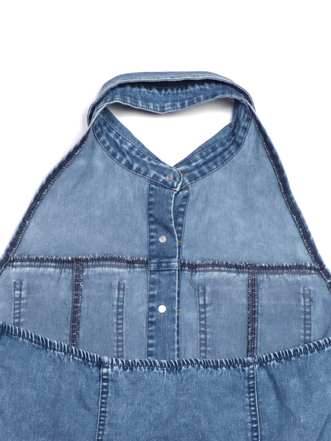 Sleeveless button-front denim mini dress with tie belt