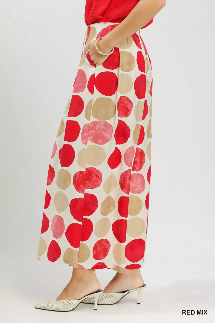 Watercolor dot print wide leg pants with side pockets