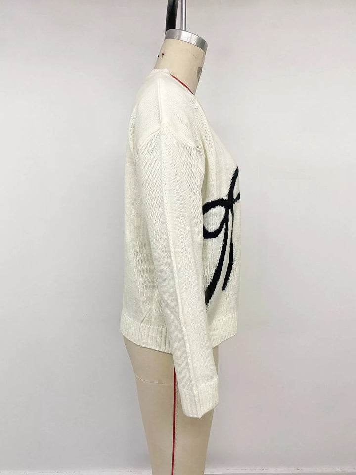Bow graphic knit crewneck pullover sweater