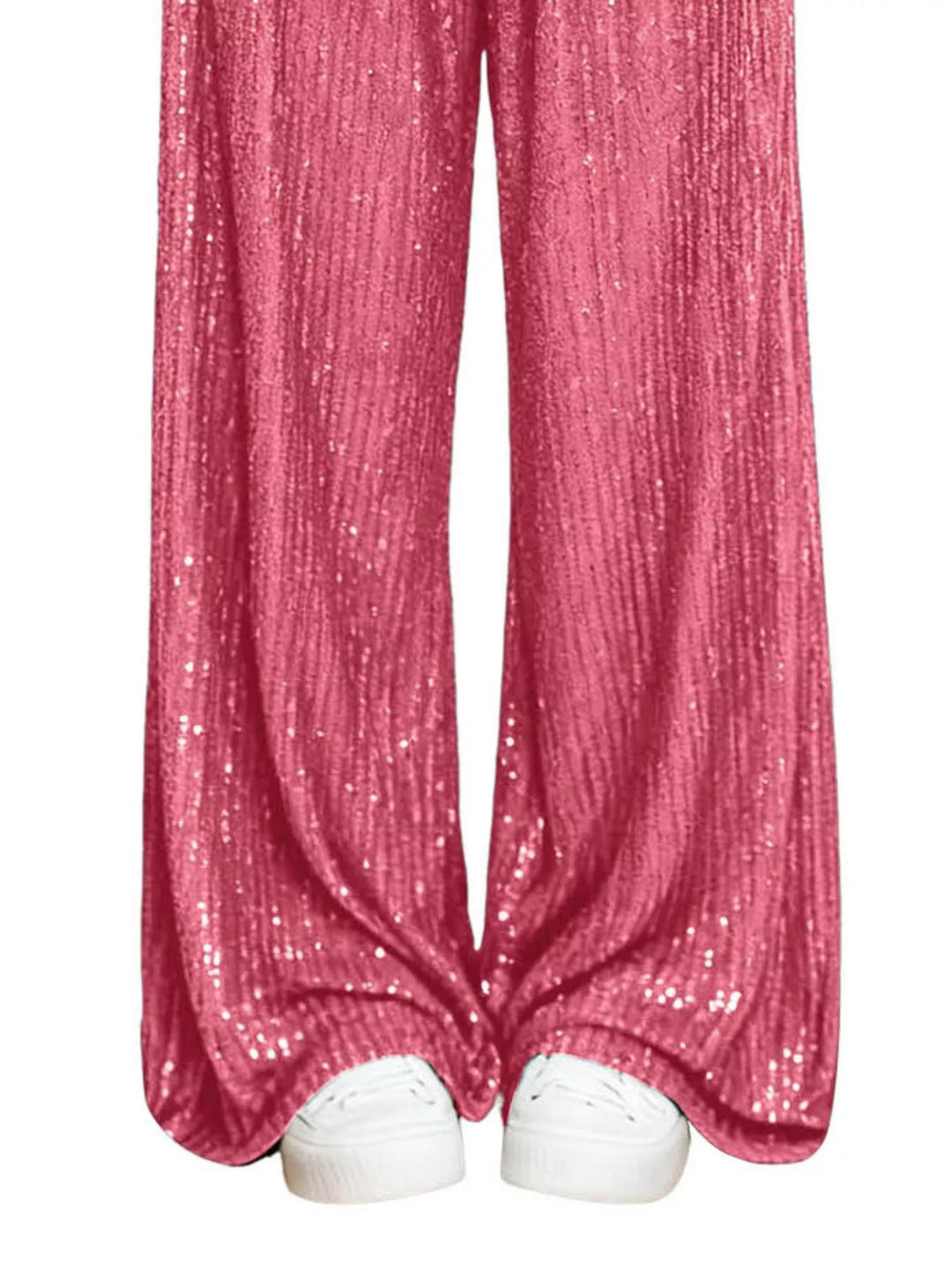Fuchsia Pink All-over sequin wide-leg pants with elastic waist