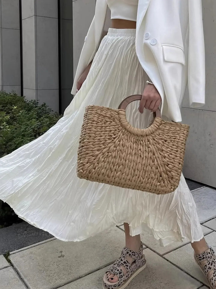 Crinkle-texture midi skirt with ruched elastic waist